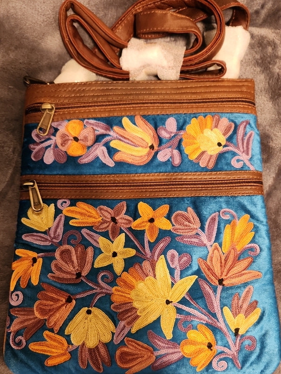 None Handbags - 🔥Crossbody Bag, Beautifully Embroidered Velvet & Leather, Padded Shoulder
